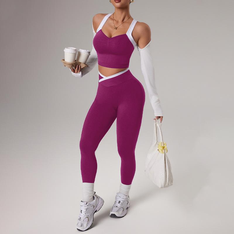 Yoga clothes, suits, women's cross, beautiful back, bra, sports underwear, hip lift, trousers, Pilates, tights, gym clothes, running, cycling set contrast binding sporty breathable