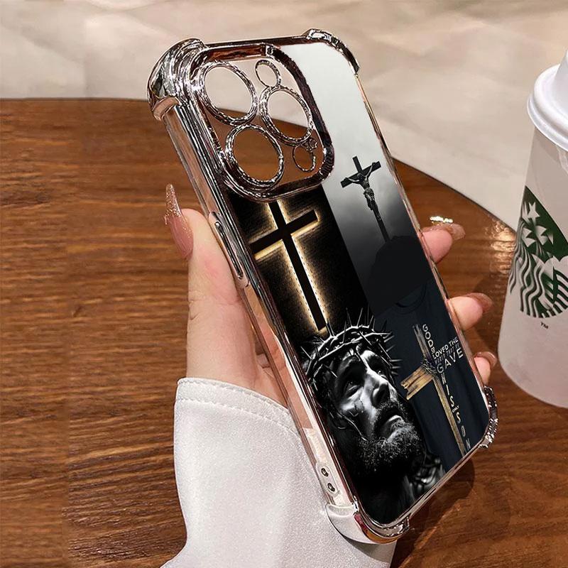 Jesus Clear Protective Four Comers Air Cushion Anti-drop CellPhone Case Clear BracketPhone Case for iPhone 16 15 14 13 12 Pro Max 15 14 Plus Four Corners Cases #IPYS8
