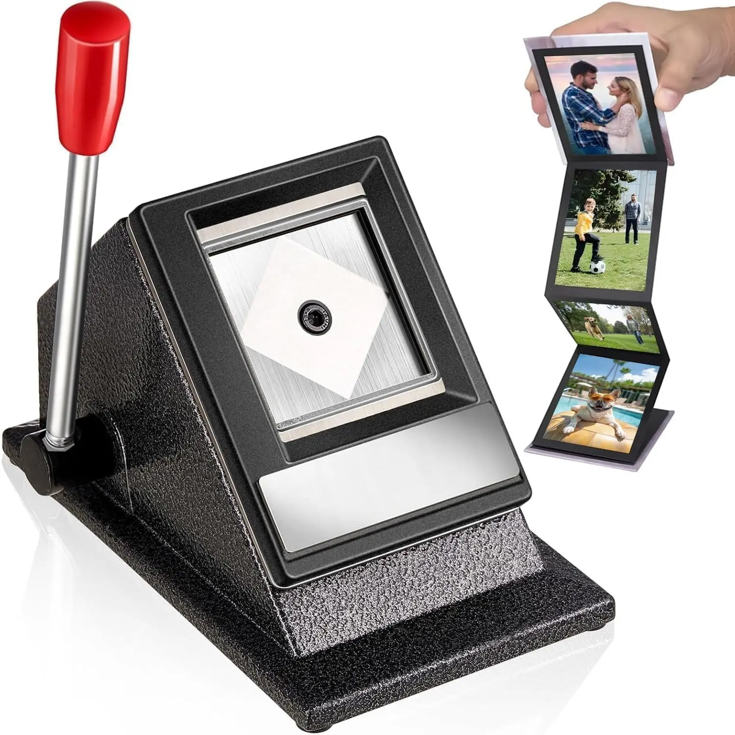 2 x 2 Inches Metal Passport Photo Cutter, Square Punch Die Cutter, Table Top Desktop Manual Punch Cutter for Standard Passport ID Photos and PVC Cards