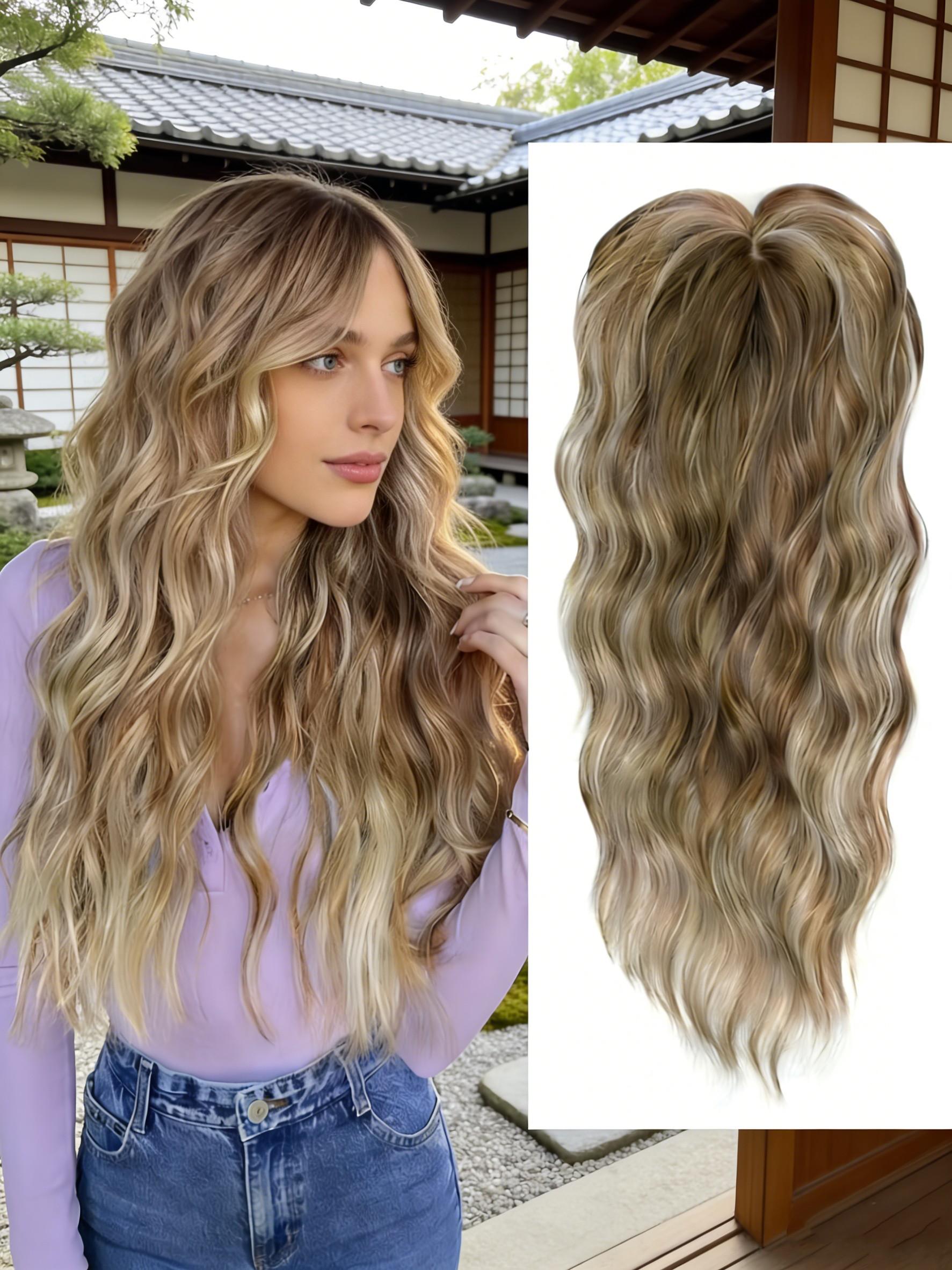 ✨ Transform Your Look Instantly! This Blonde Wavy Hair Topper with Bangs Adds Volume & Length Effortlessly, Perfect for Daily Wear & Special Occasions, 100% Natural & Undetectable!