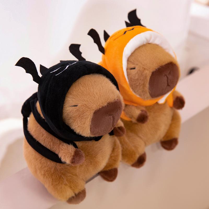 Cute Capybara Plush Toy with Pumpkin Bat Headband - Soft Anime Stuffed animal, Halloween Costume, Birthday/Christmas/Valentine's Gift for Animal Lovers & Anime Fans - Brown-Eyed expression
