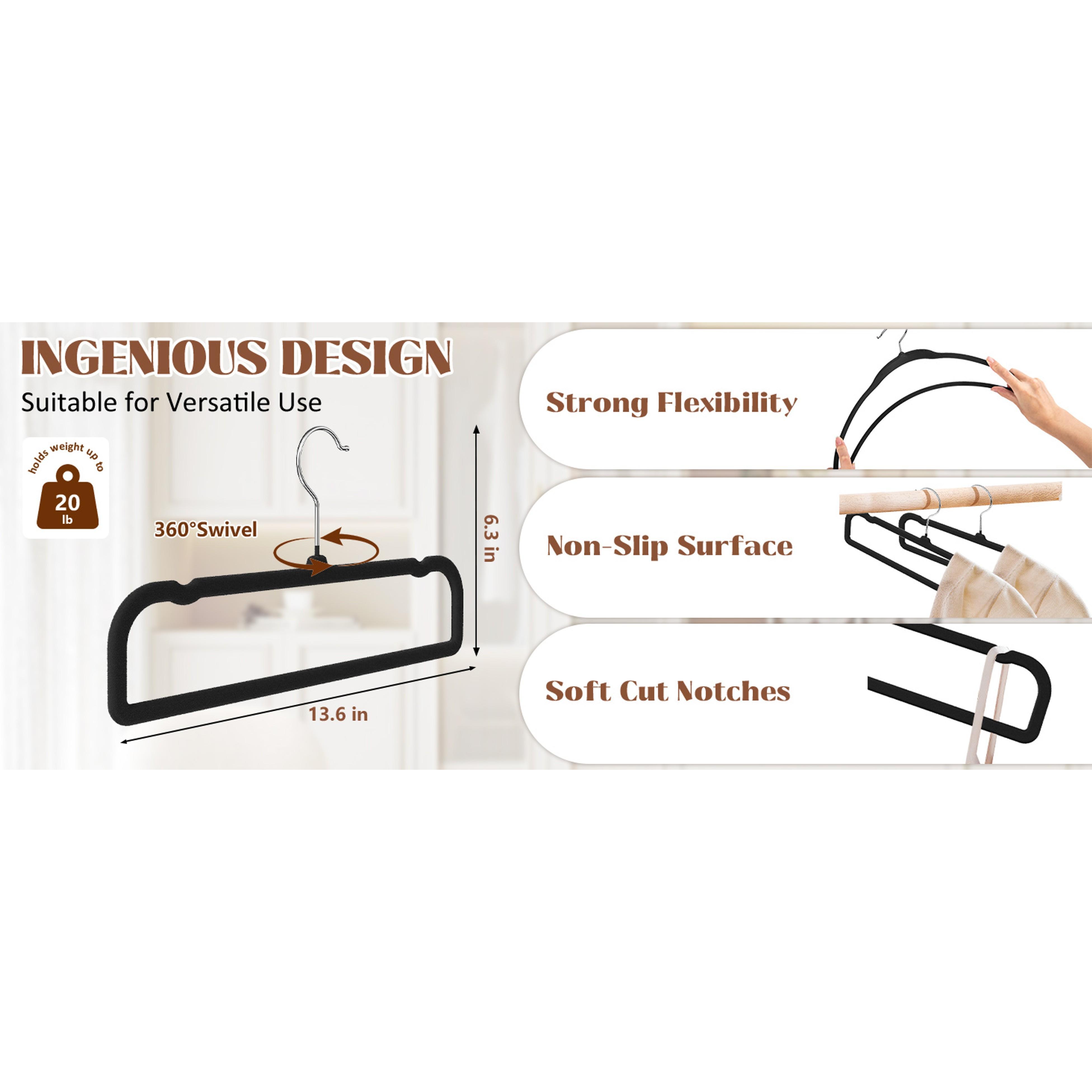 50 Pack Black Velvet Hangers Non Slip, Felt Pants Hangers Thin Space Saving Clothes Hanger Flocked Strong Durable Ganchos para Colgar Ropa with 360°Swivel Hook for Pants Jeans Shorts Skirts Tank Top