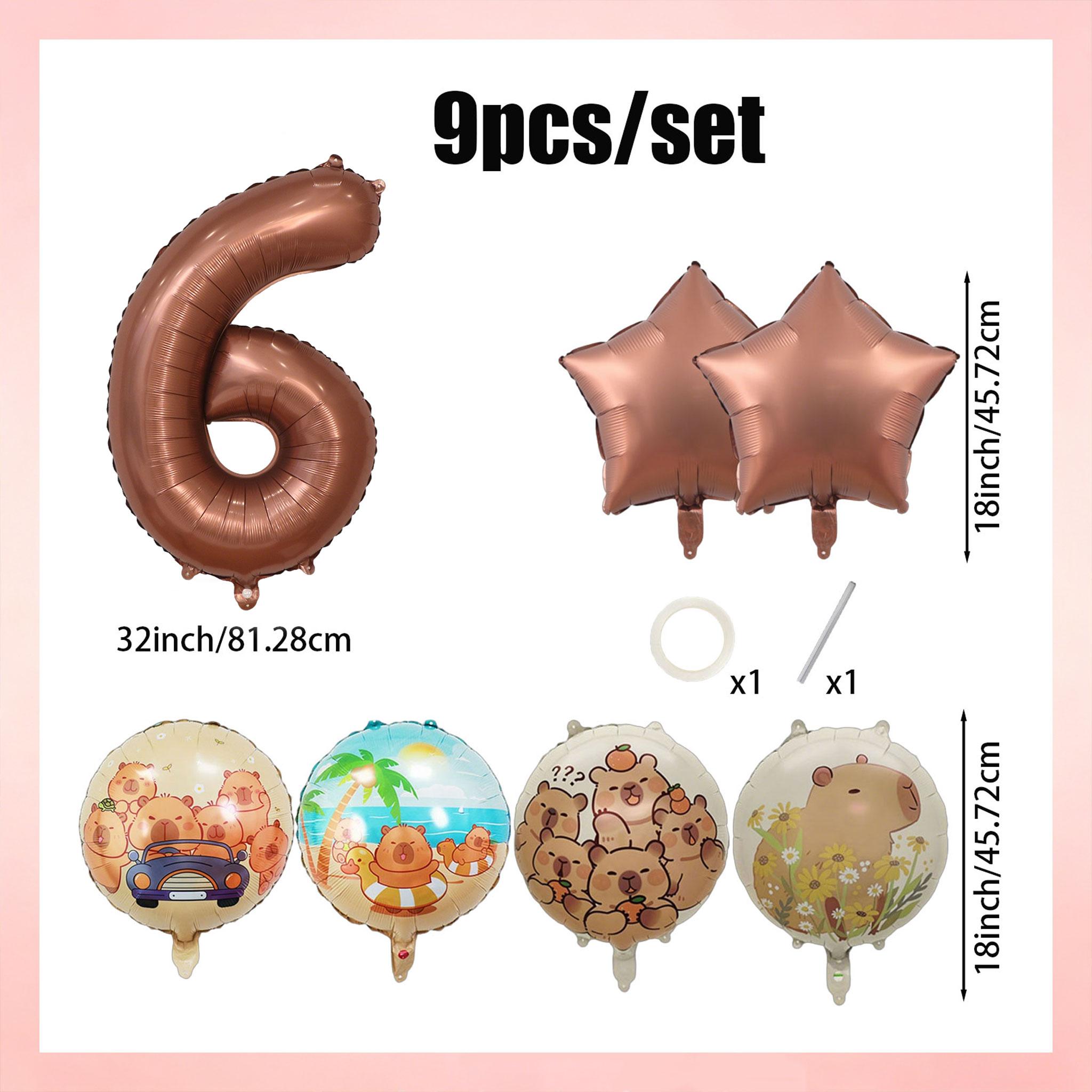 9-Piece Capybara Birthday Balloon Set, 32-Inch Chocolate Number, Shiny Star Aluminum Balloons, Party Decor, Kids Photo Props, Home Wall Decoration, Birthday Party Decorations