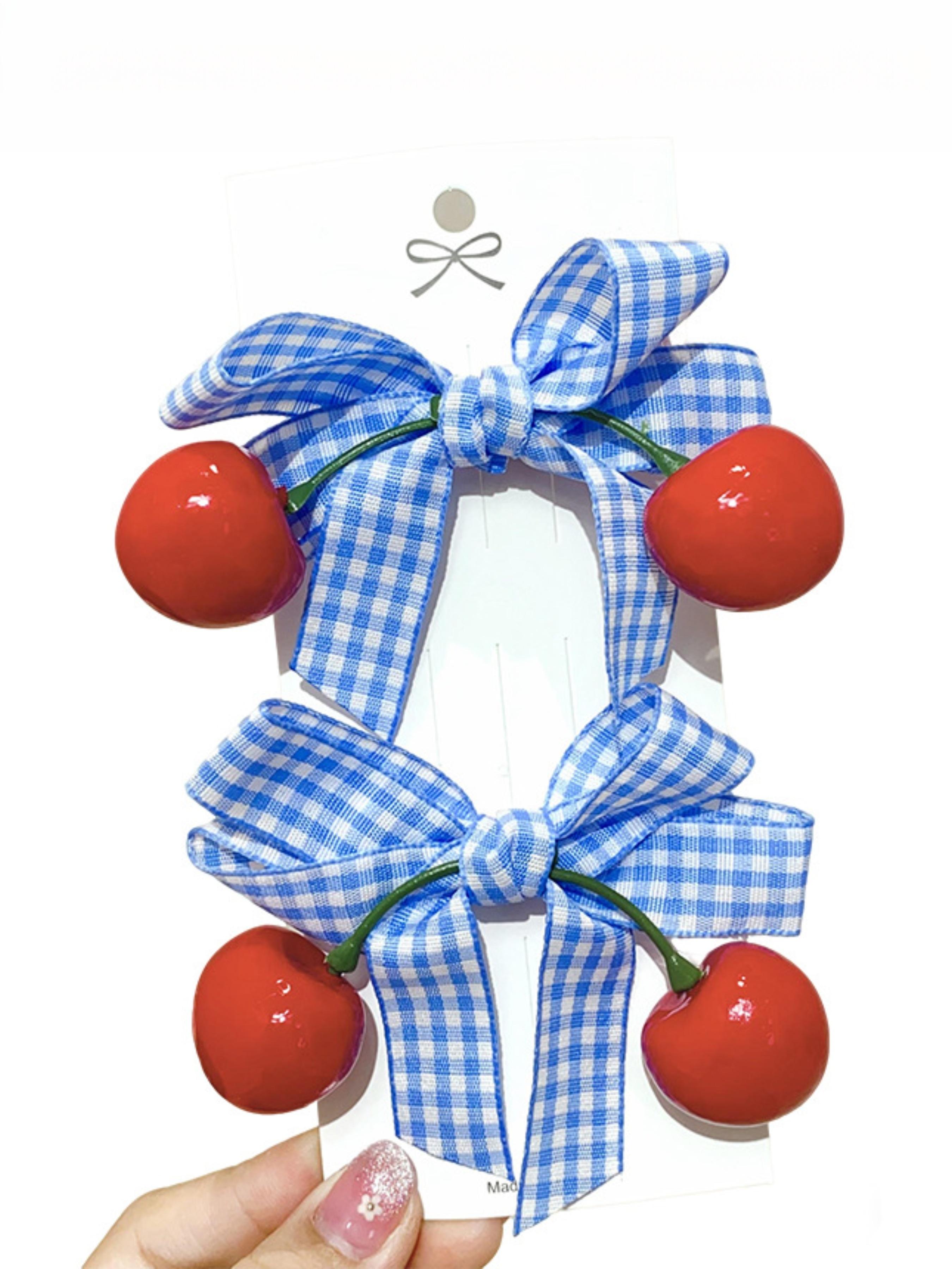2pcs - French sweet cherry bow hair clips set, includes duckbill clips, women's hair clips, Y2K style for women & kids. Perfect for daily dates, picnics, photoshoots, school wear and festival parties.
