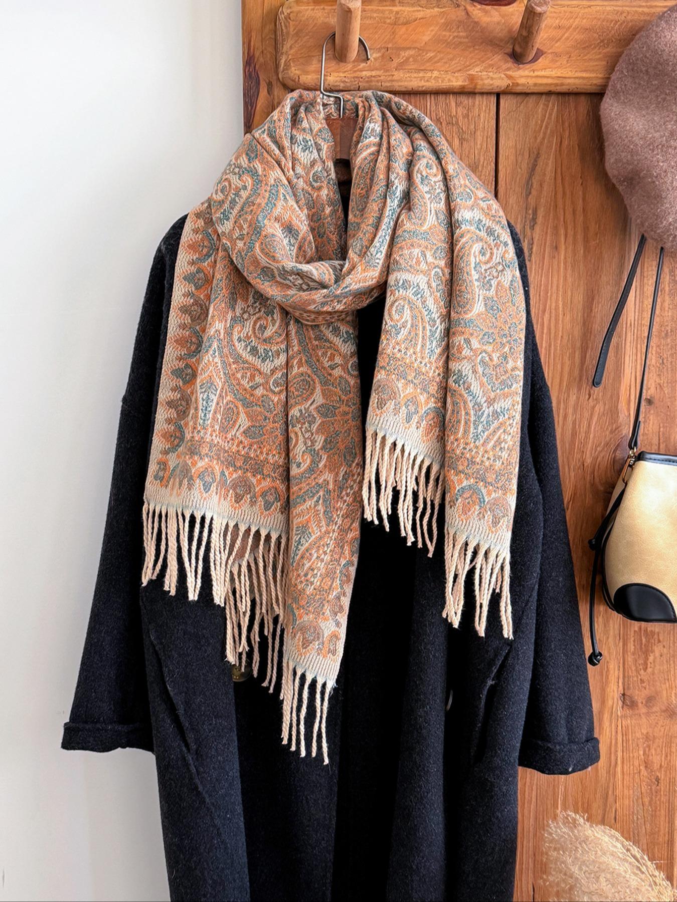 Women's Paisley Print Scarf, Soft Warm Shawl for Fall & Winter, Boho Style Woven Fabric, Casual Fashion Accessory