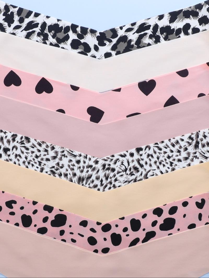 Sweet & Edgy Girls' Exclusive! 8-Piece Macaron Adhesive Thong Set: Pink-Base with Black Hearts + Pink/Black Leopard Prints + Low-Saturation Solids, Daily-Appropriate with Subtle Sexiness