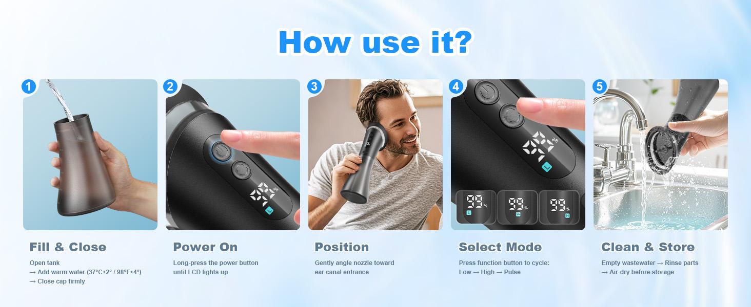 [Fast Shipping] E80 Upgraded 2-in-1 Ear Wax Removal Kit with Built-in Waste Tank, Rechargeable Water Spray, 4 Pressure Settings - Safe & Effective Ear Canal Irrigation System for Earwax Removal