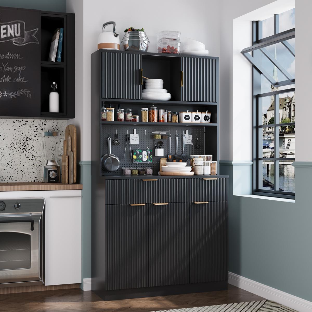 Aobtkel 73" Rectangular MDF Wood Fluted Texture Kitchen Pantry Cabinet - Single Unit with Storage, Charging Hub Station, DIY Pegboard Includes Kits, Anti-Tip Base for Living Room Microwave Stand Hutch, Black, Pantry Organization Aobtkel 73" Rectangular MDF Wood Fluted Texture Kitchen Pantry Cabinet - Single Unit with Storage, Charging Hub Station, DIY Pegboard Includes Kits, Anti-Tip Base for Living Room Microwave Stand Hutch, Black, Pantry Organization