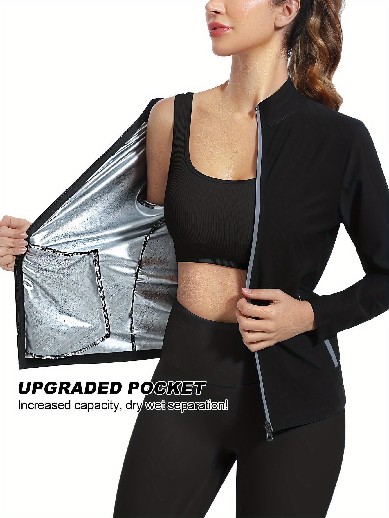 Women's Sauna Sweat Sports Jacket, Insulated Zipper Fitness Top, Long Sleeve Warmth Retention Sport Coat, Workout Jackets, Ideal for Gym, Running, Training, Aerobics