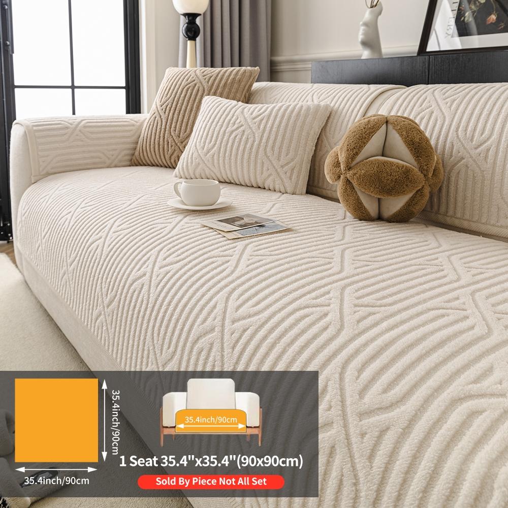 Comfortable Cross-Stitch Plush Sofa Cushion, Thick Soft Pet-Friendly Universal Sofa Protector, Non-Slip Faux Fur Chair Cover for Living Room Bedroom Office Decor