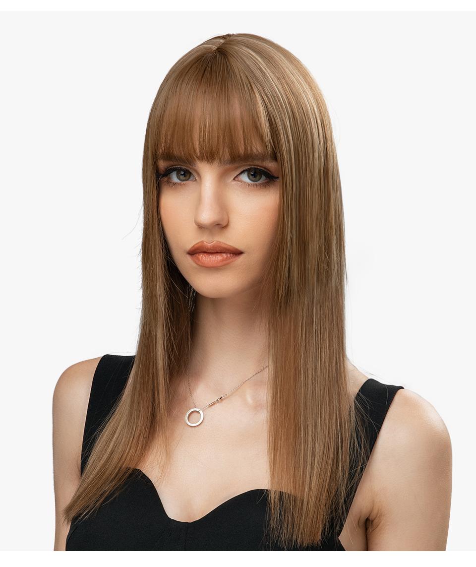 One Piece Synthetic Clip in Hair Topper With Bangs Straight Wig Overhead Natural Invisible Replacement Cover White Hair Piece