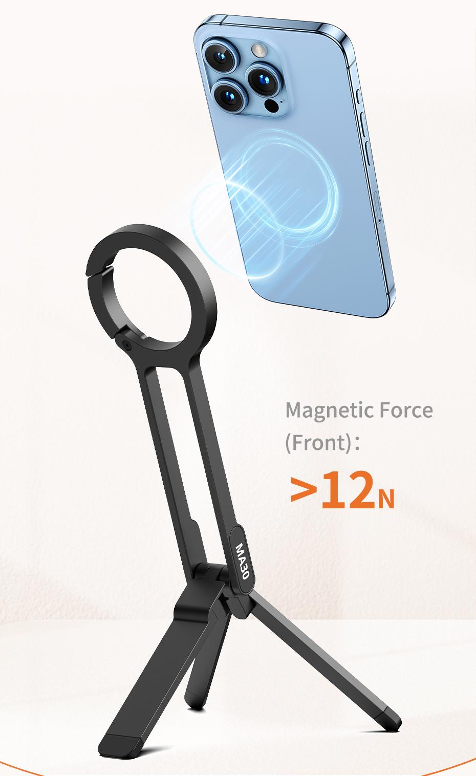ULANZI MA30 Magnetic Phone Tripod Stand for iPhone - Aluminium Smartphone Mini Tripod Foldable Pocket Cell Phone Stand Dual-Sided Magnet Quick Mount Compatible with iPhone 16 15 14 13 12 Magsafe