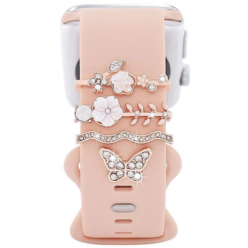 Crystal Rhinestone Flower & Butterfly Decorative Charms - Personalized Accessories for Silicone Watch Bands, Universal Ornament Rings for Smart Watches