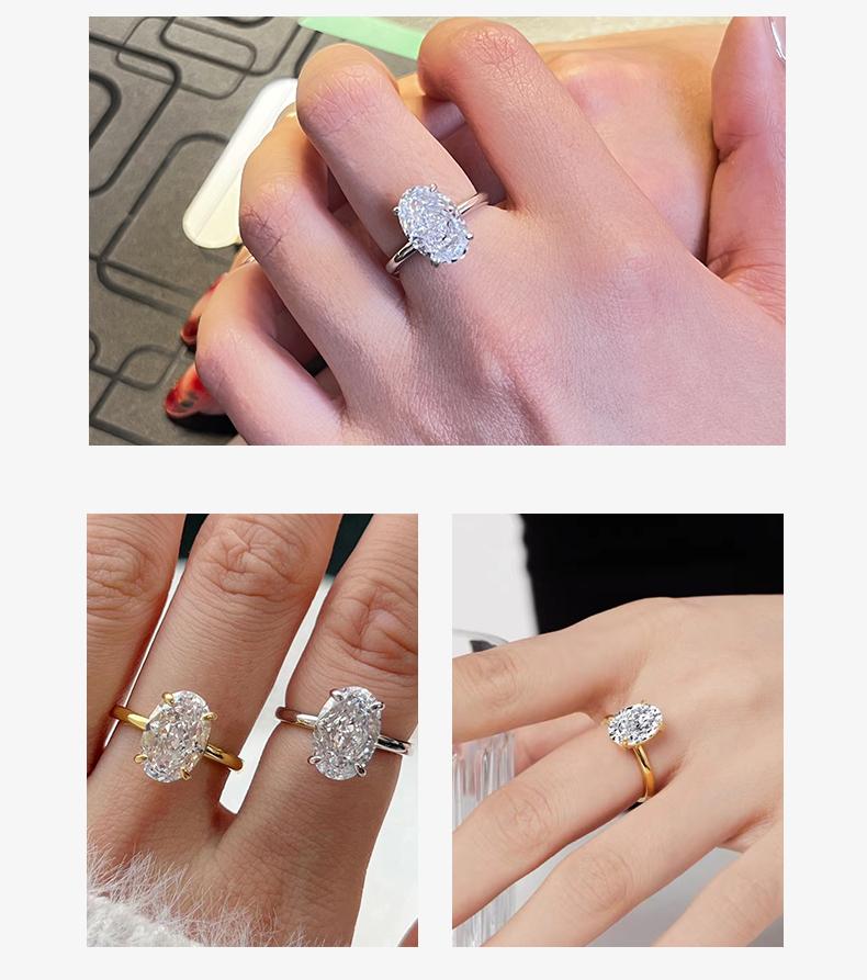 [Venus Jewelry] Lab Created Gemstone  3 CCT Clear Oval Shape Solid Silver 925 Ring