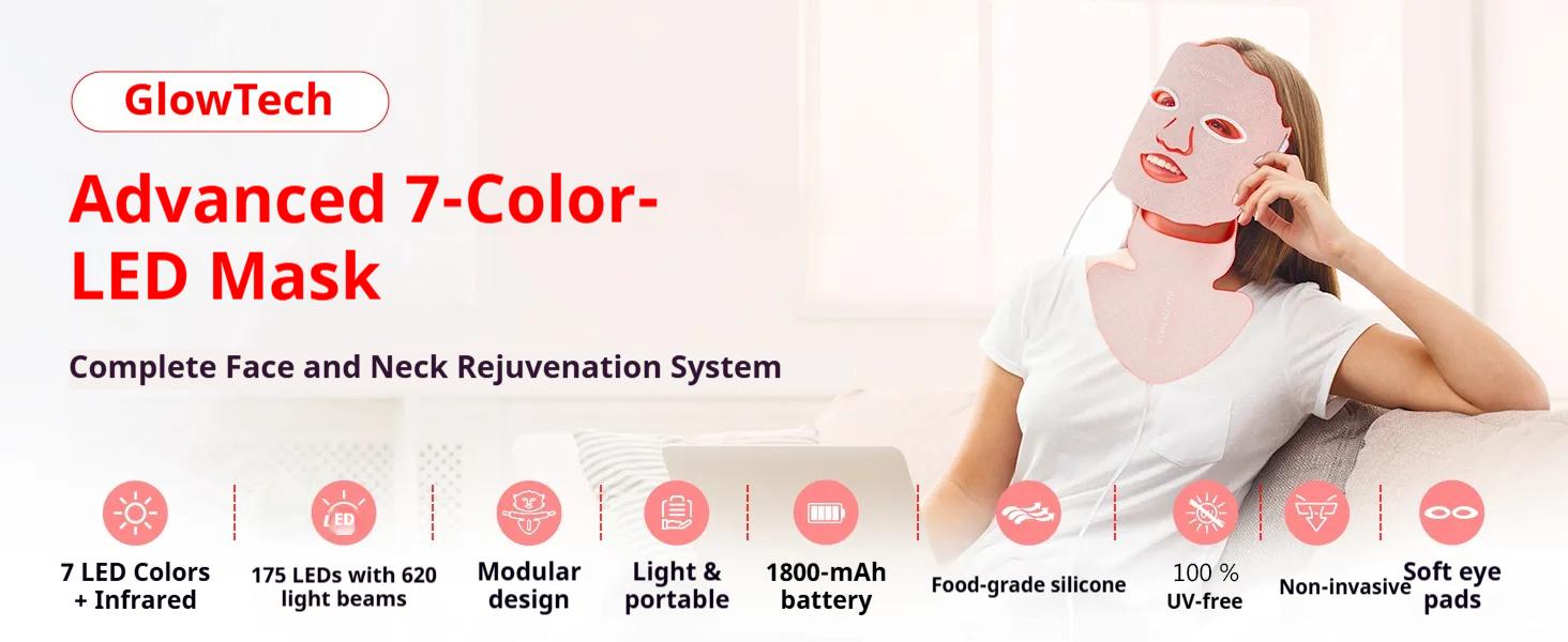 AYYHG GlowTech Red Light Therapy Mask, 7-Color LED Silicone Face and Neck Device for Firming & Glowing Skin, Anti-Aging Treatment with Galvanic Machine, Firming Mask