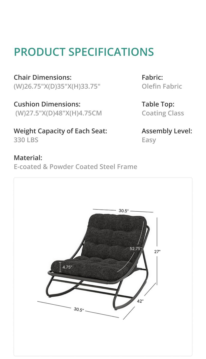 GRAND PATIO Indoor & Outdoor Rocking Chair with Thicken Dark Grey Cushion for Patio, Porch, Garden Modern Design