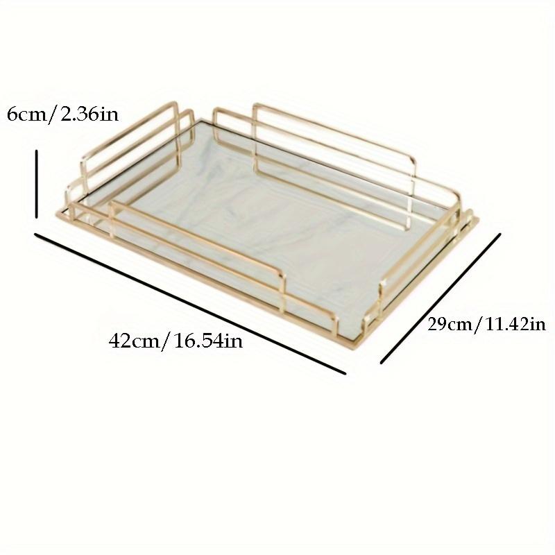 Light luxury ornament iron wire tray, household storage tray, tea table, living room desktop rectangular decoration tea tray black tray, glass plate metal tray decoration