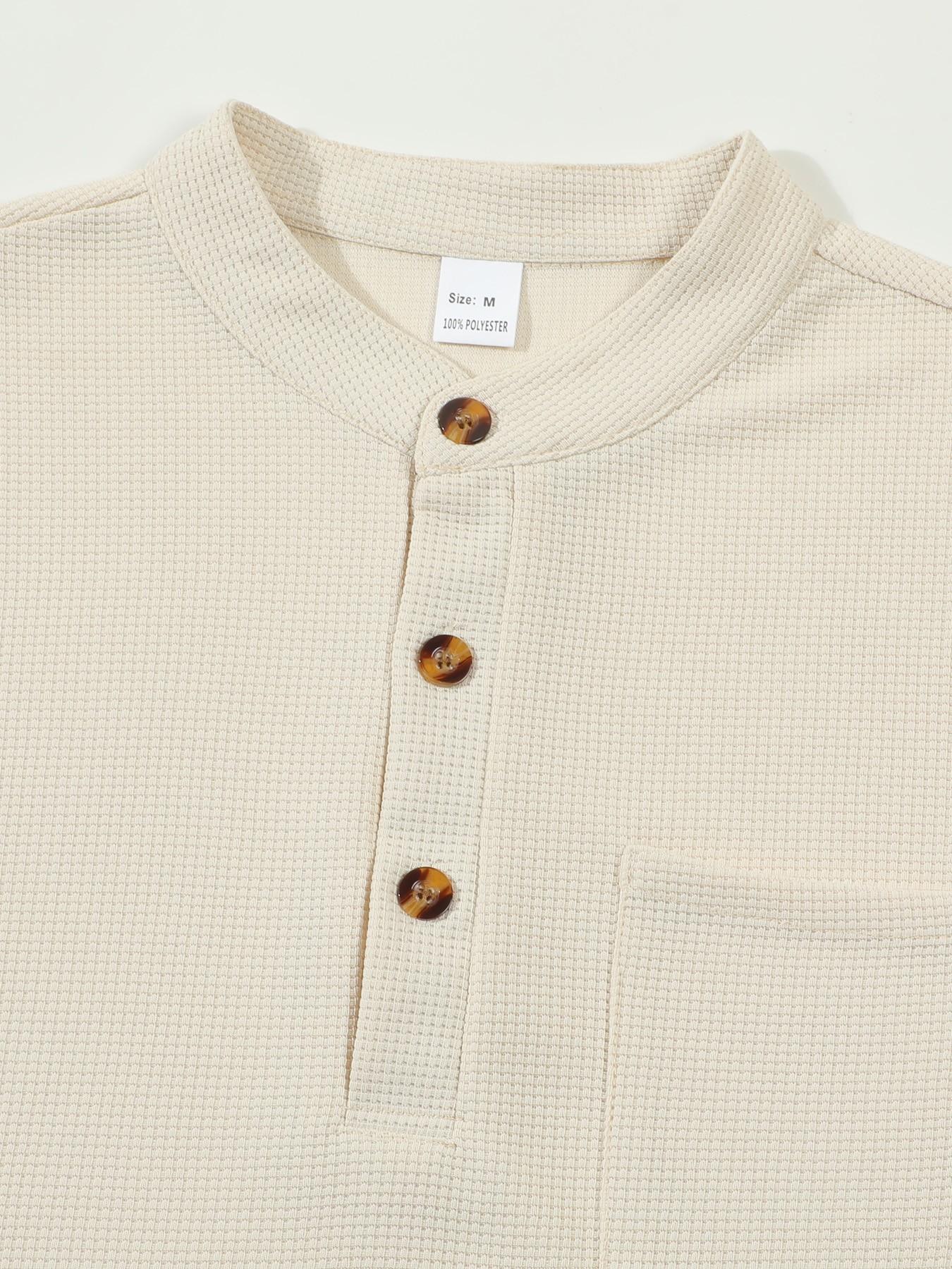 Men's Stand Collar Button Polo Set, Lightweight Textured Short Sleeve, Drawstring Sport Long Pants Trouser, Youth Versatile Commute Two-Piece Set