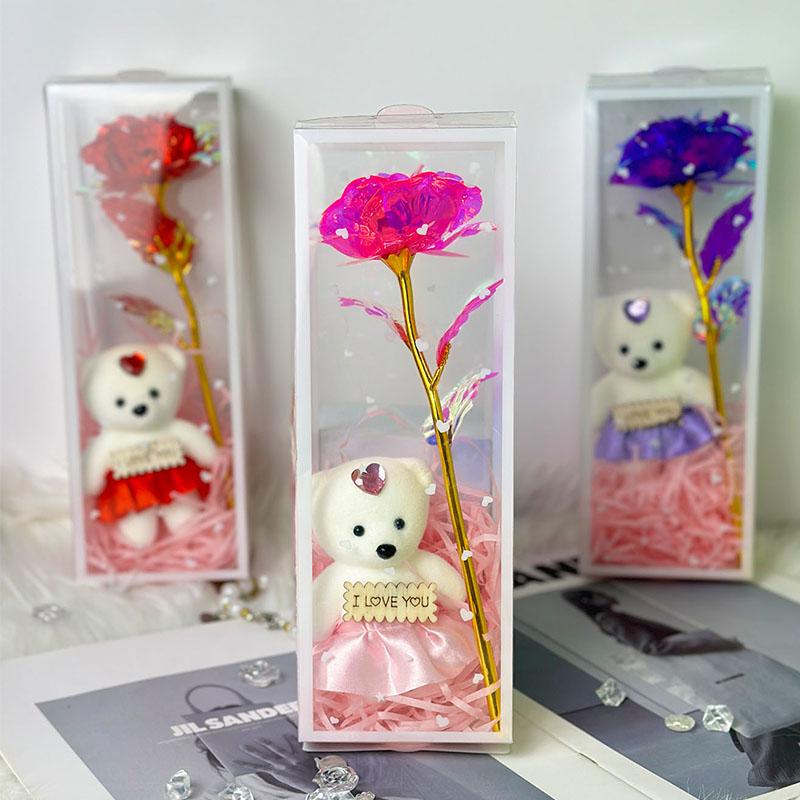 Artificial Flower with Gift Box, 1 Count Cute Bear-Design Flower, Decorative Flower for Home, Party, Wedding and Anniversary