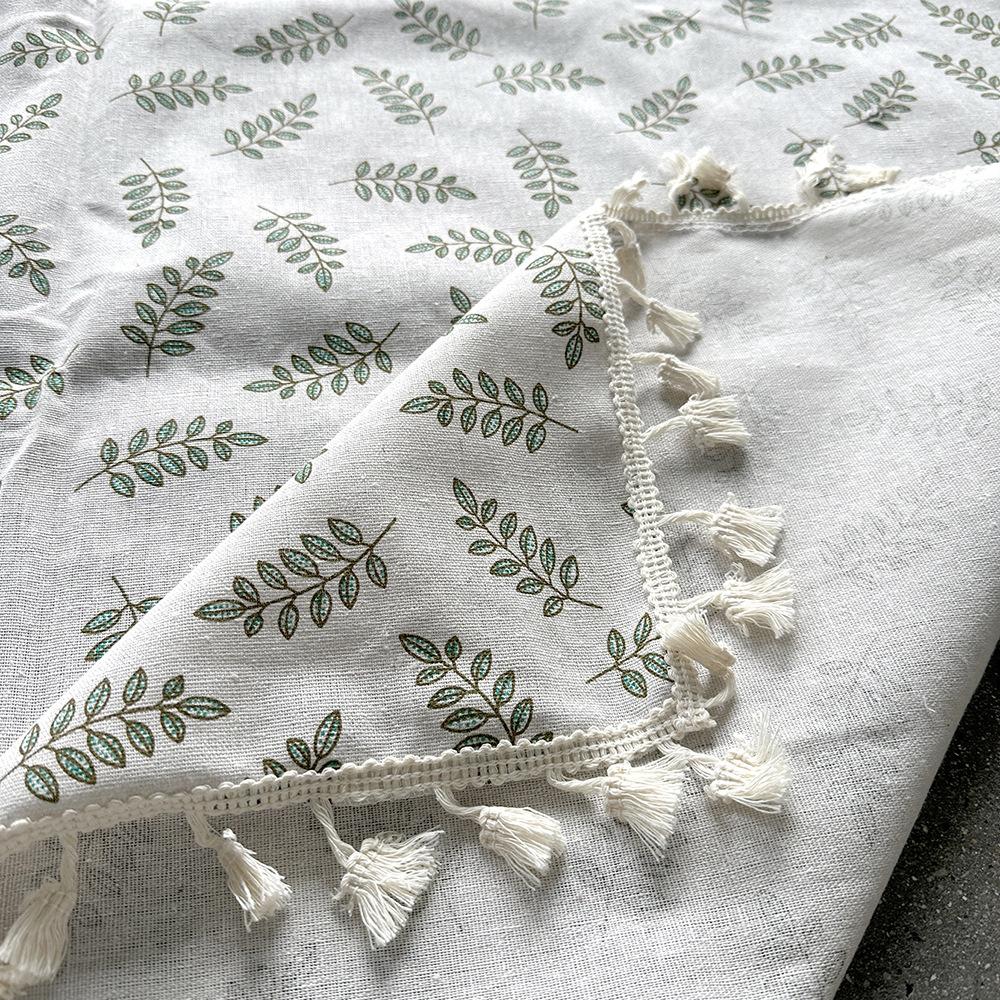 Ins Style Tassel Fringe Picnic Blanket - Vintage Green Plant-Print Camping Mat, Portable Foldable Outdoor Throw for Lake, Lawn (Sports & Outdoor Camping & Hiking Picnicware), Blankets