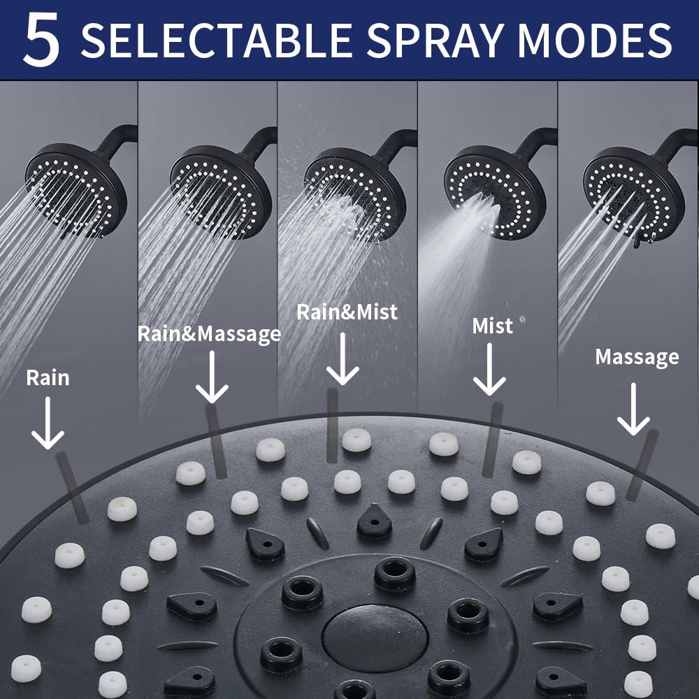 High-Pressure Rain Shower Head, Easy Installation, 5 Spray Modes, Modern Bathroom Upgrade, Polished Finish, Wall-Mounted, Luxury Bath Accessories