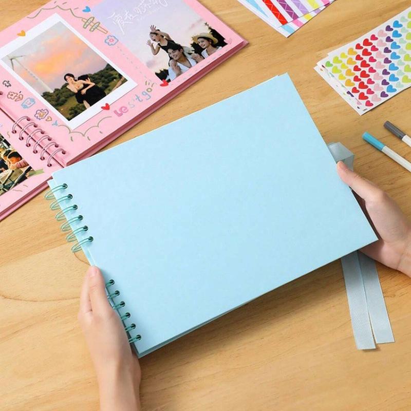 1 scrapbook album, 12 * 8 inches/80 pages (40 sheets), multi-color inner kraft paper pages with 5 colored corner stickers, DIY scrapbook, wedding guest message book, anniversary, Valentine's Day gift, meaningful handmade album, suitable for weddings, holi