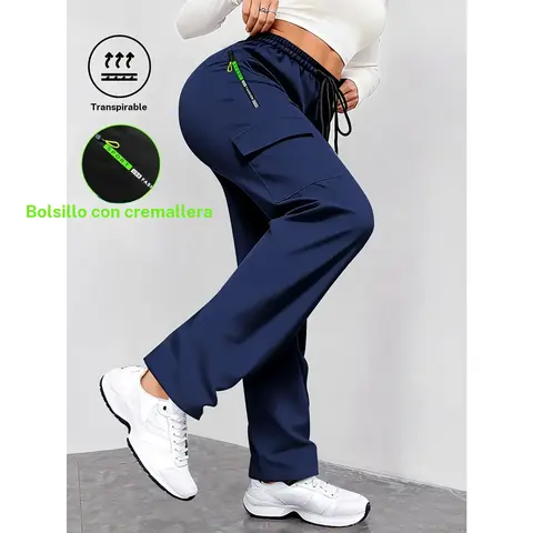 Women’s High-Waisted Lightweight Baggy Cargo Joggers - Built-in Zipper Pockets, Drawstring Straight Leg, Sporty Chic Activewear for Gym, Hiking