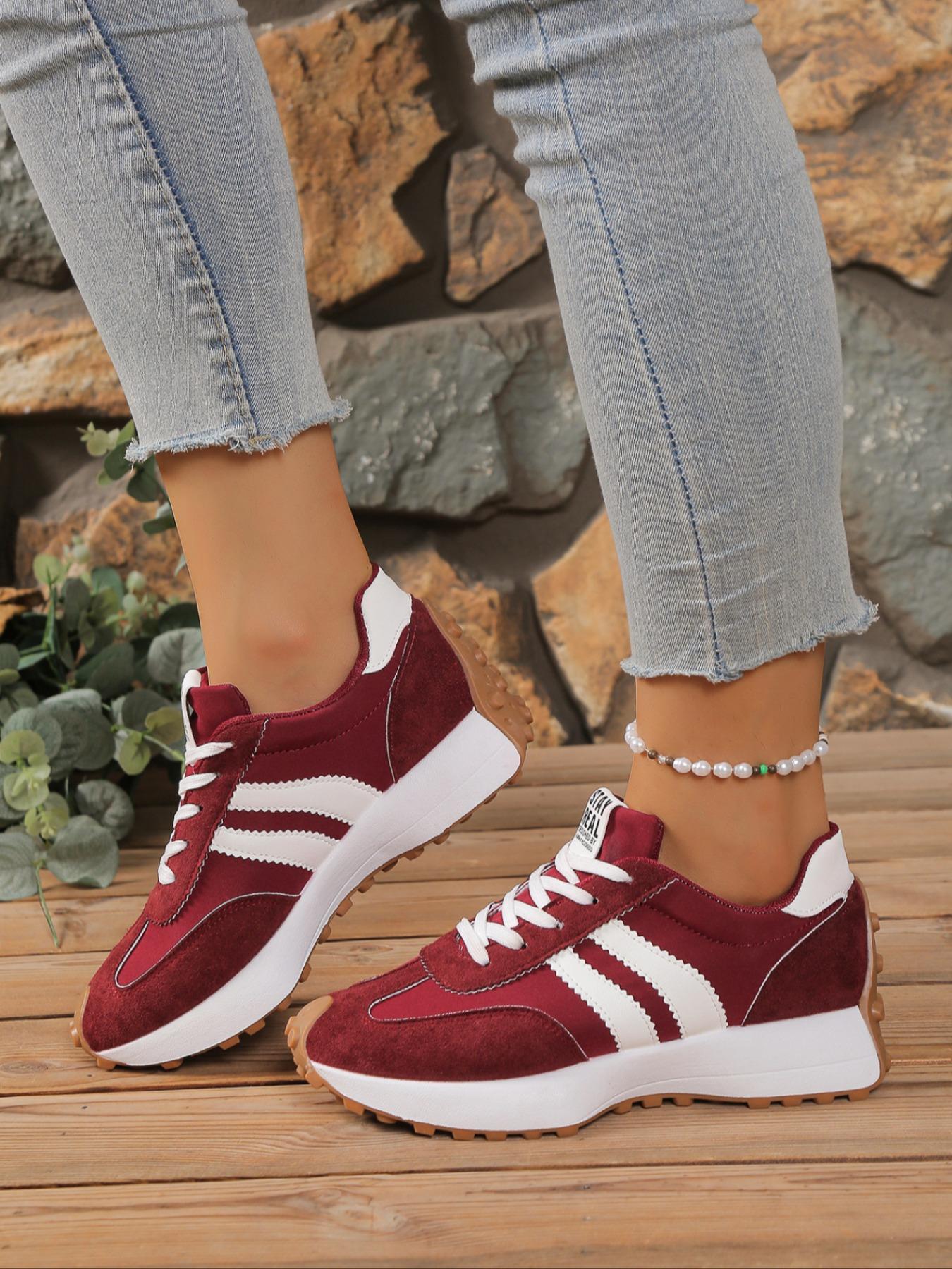Women's Lightweight Lace-Up Sports Shoes, Breathable Cushioned Non-Slip Rubber Sole, Casual All-Season Low Top Sneakers