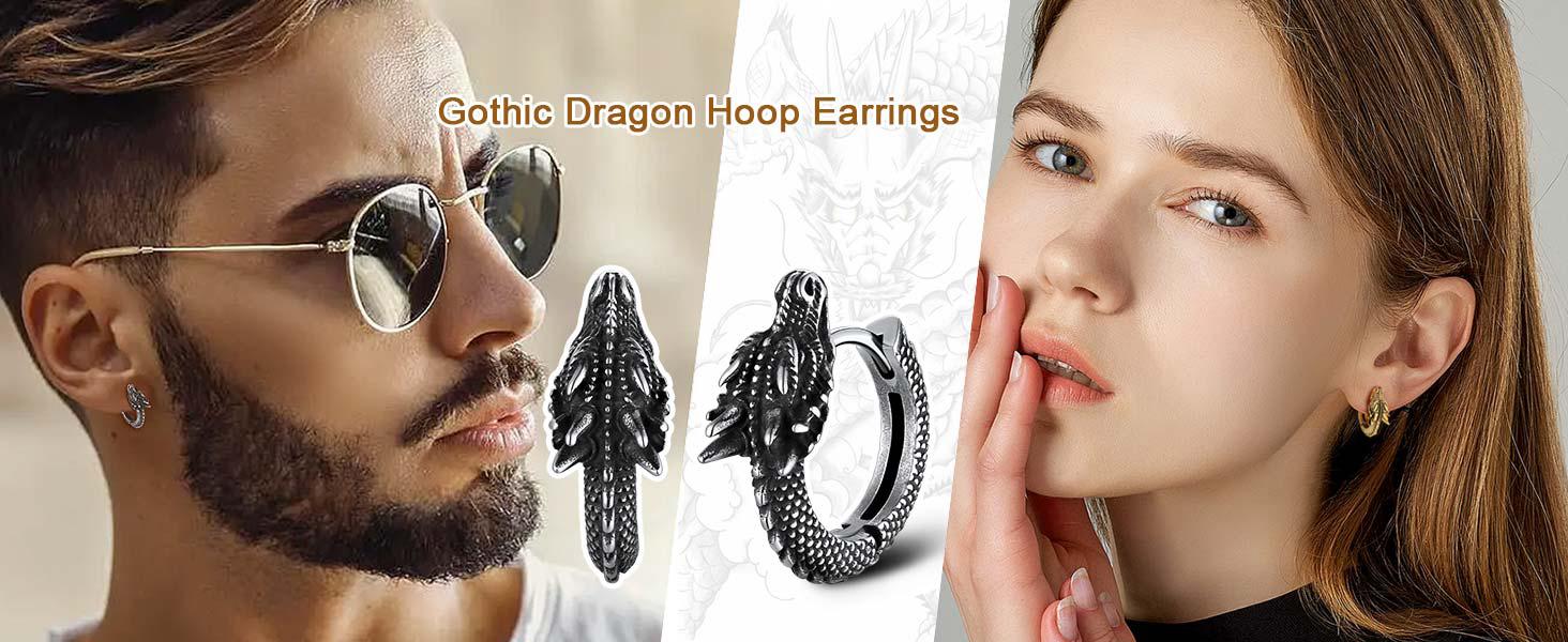 FaithHeart Dragon Hoop Earrings For Unisex Stainless Steel