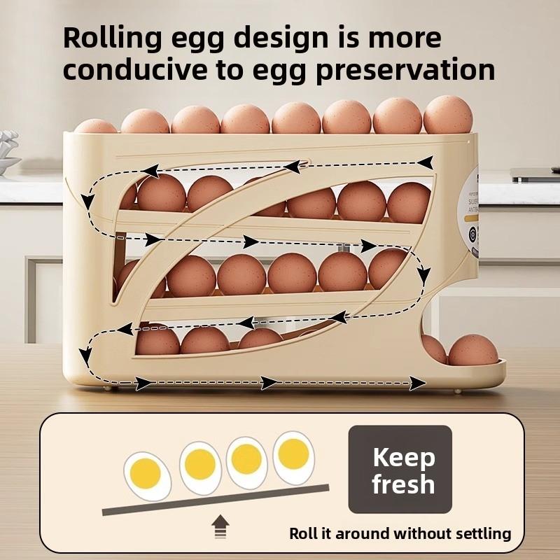 3 Layer Egg Storage Box, Large Capacity Egg Rack, Automatic Rolling Egg Holder, Kitchen Fridge Organizer, Home Use, Stackable Fridge Organizer