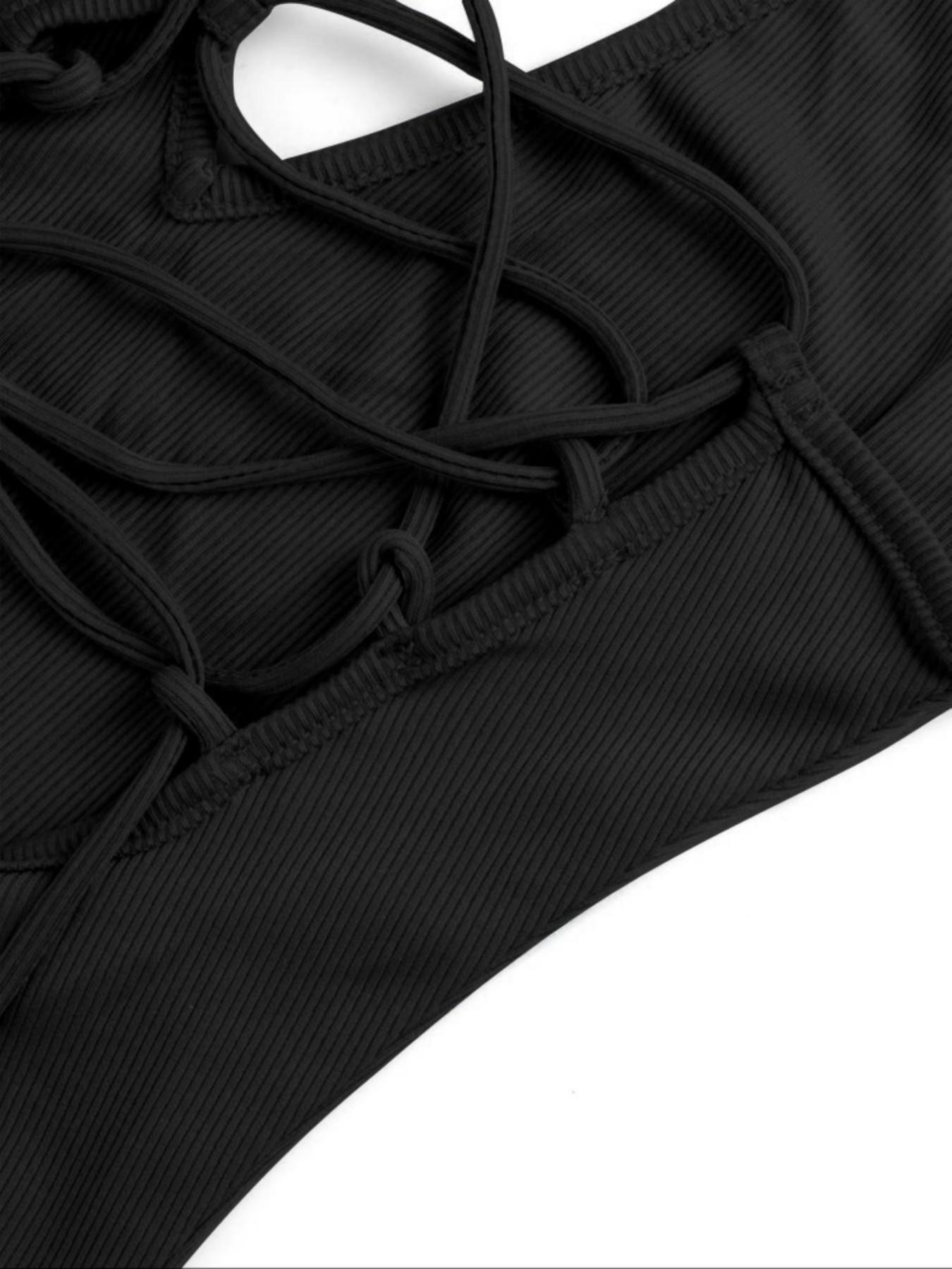 Women's Halter Deep V Backless One-Piece Shorts, Tie Strap Sleeveless Fitted, Sexy Nightclub Wear, Plain Pattern