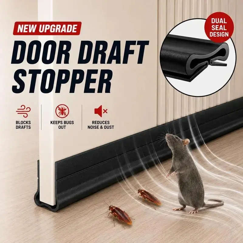 Triple Seal Roll Under-Door Draft Stopper - Self-Adhesive PVC Weather Stripping for Interior Doors, Draft Sealing, Noise Reduction, Energy-Saving Home Hardware for Moth, Mold & Damp Proofing