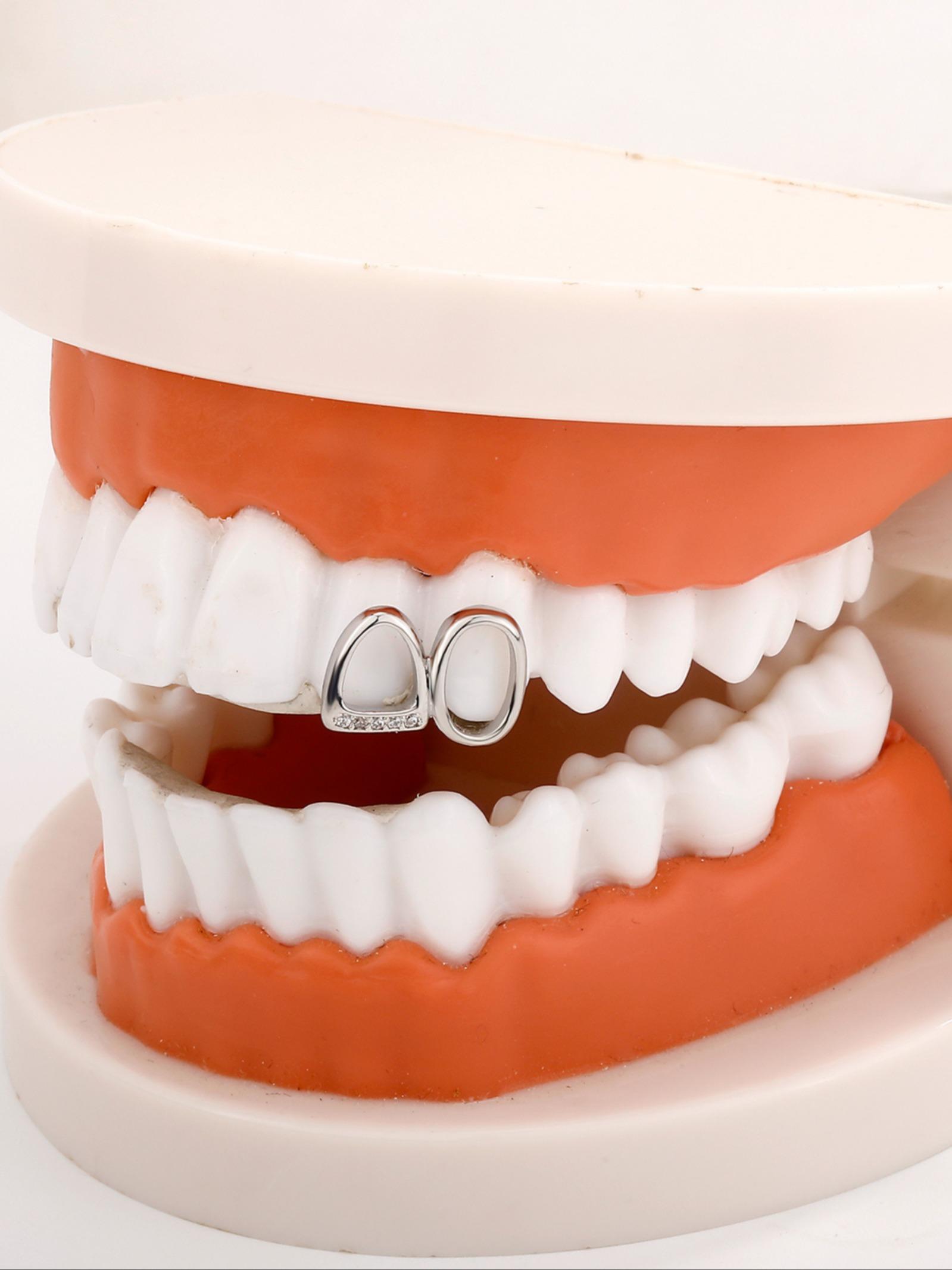CRUSH CR 18K Gold Plated Open Face Dual Tooth Grillz, Gold/Silver Options Perfect for Y2K Aesthetic Outfits, Brunch Dates Daily Commutes,  Music Festivals, Club Nights TikTok Photoshoots,  Galentine’s Birthday Gift Lightweight Comfortable for All-Day Wear