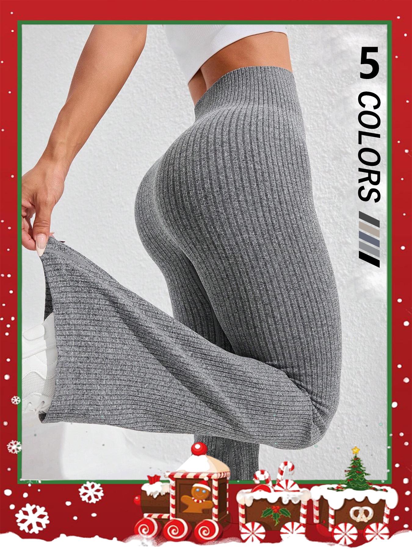 Women's High Waisted Tummy Control Flare Pants, Seamless Knit Butt Lifting Slim Fit Casual Leggings, Sporty Style for Gym Yoga Home Wear, Athletic Leggings, Solid Flare Leggings