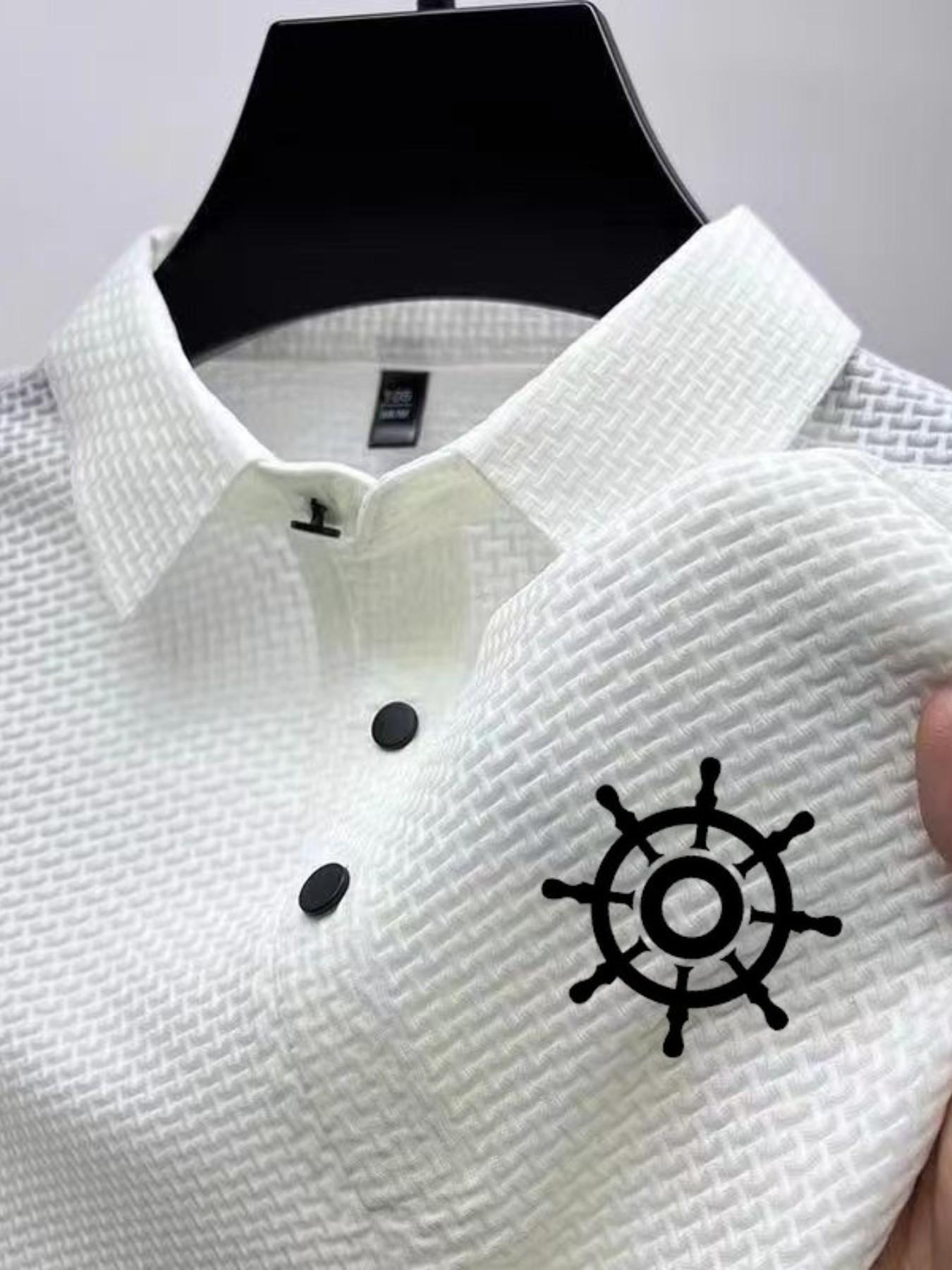 Men's Rudder Pattern Print Polo Shirt, Cool Lightweight Smooth Fabric, Business Casual, Fashion Comfort Design, Daily Wear