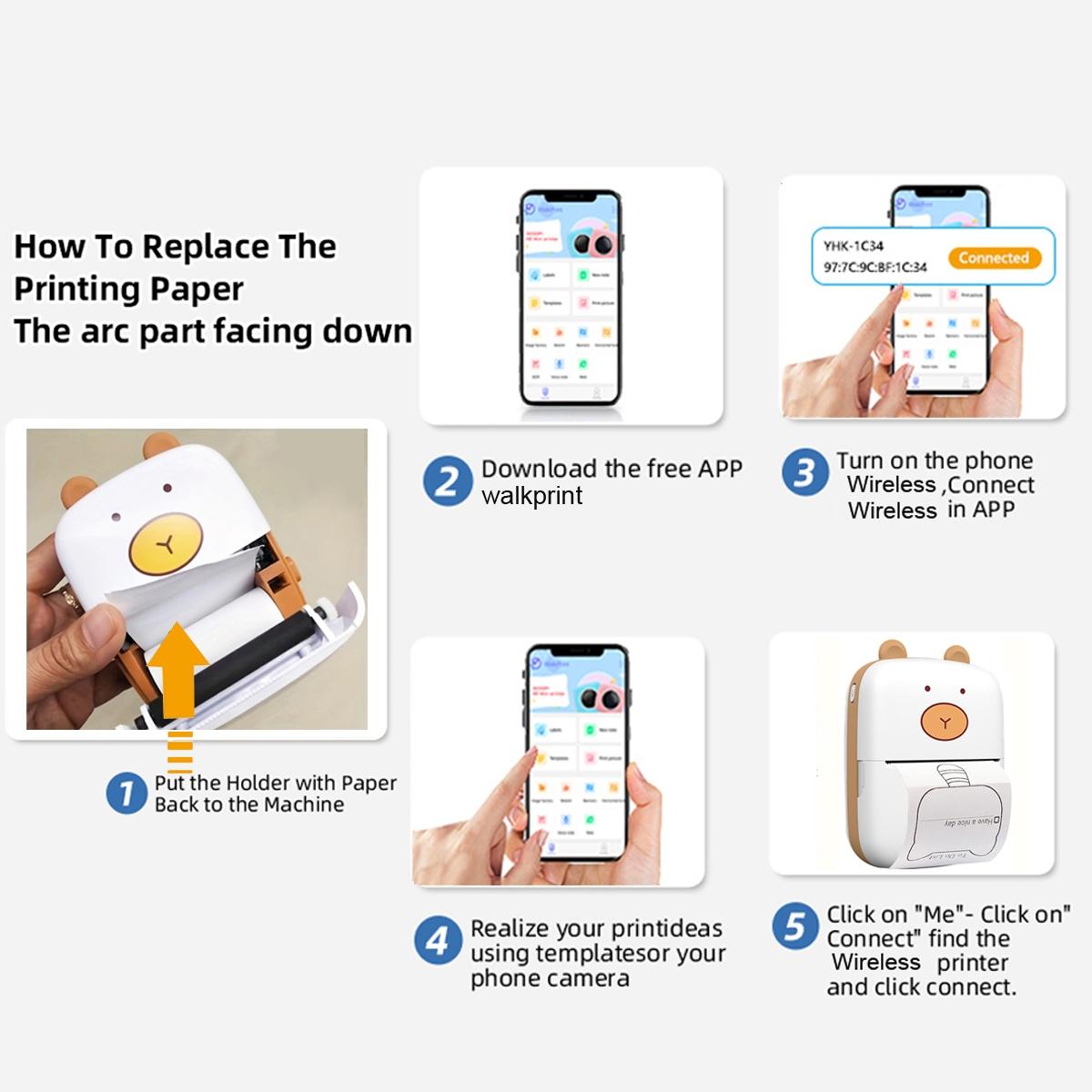Mini Printer Portable Inkless Sticker Maker Compatible with iOS & Android, Ideal for Notes Photos Labels Text To-Do Lists, Thermal Label Maker