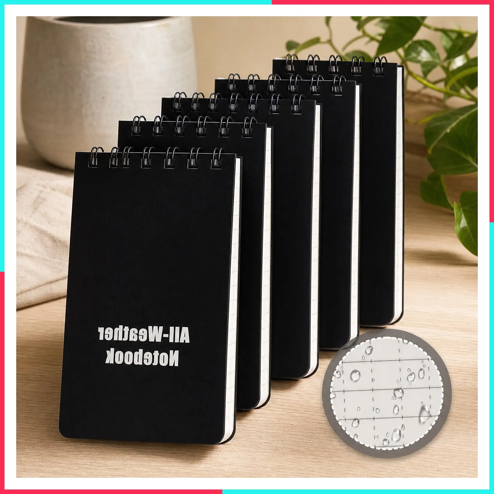 5 Pack Waterproof Notebook, 3"x5" Top-Spiral Pocket Notepad | All Weather Note Pads, Tactical Memo Book with Waterproof Grid Paper, PVC Cover for Police, Outdoor Office School