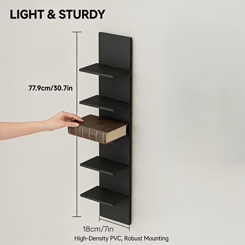 Five-Tier Floating Wall Shelf, Column Design, Space-Saving Modern Storage Unit, Easy Installation, No Metal Fittings, Bedroom & Living Room, Wall Mounted Shelf