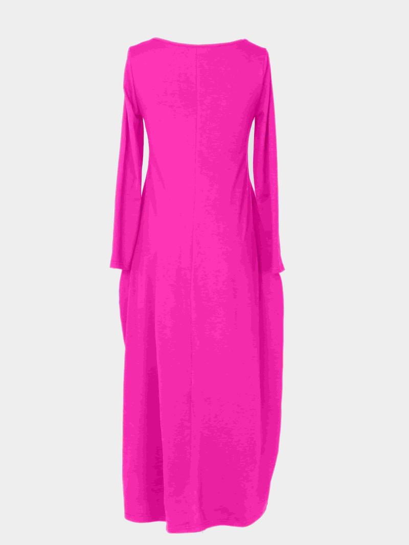 Women's Solid Color Pocket Lounge Dress, Casual Comfy Long Sleeve Dress for Daily Wear, Ladies Sleepwear Loungewear for All Seasons