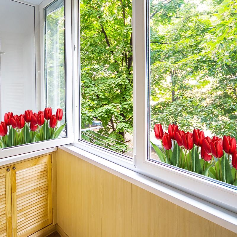 Vibrant Tulip Window Sticker, Colorful Garden Floral Clings, Easy-To-Apply PVC Art Design, Home & Bedroom Decor, Spring Summer Style