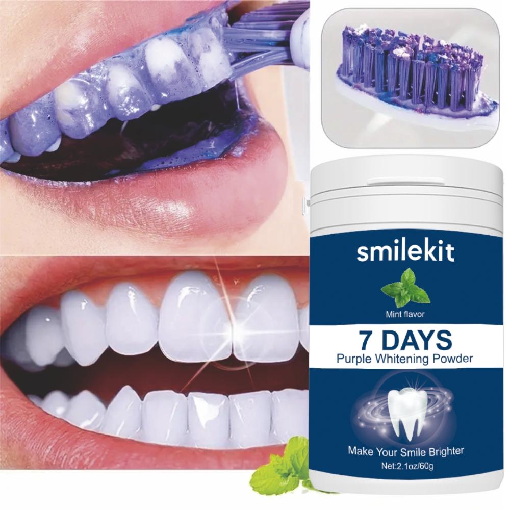 1-PACK Purple Whitening Tooth Powder, Deep Cleaning Oral Freshness, Teeth Whitening, Teeth Brightener, Portable Home Travel Use, 60g, 7 Days Whitening