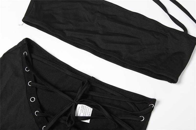 DOUCIU Trendy Personality High Street Hip Hop Cool Tight Sexy Hot Versatile Women'S Thin Solid Color Vest With Adjustable Drawstring Perforated Trousers Two-piece Set Stretchy Outfit Sets