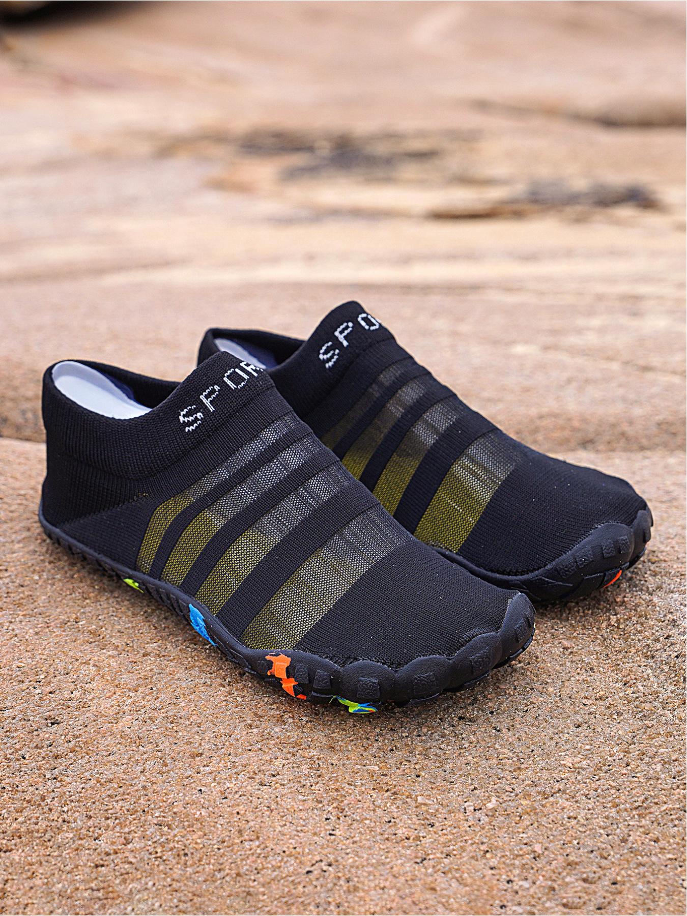 1 Pair Couple's River Tracing Shoes, Breathable Flyknit & Color-Block Heel, Serrated Anti-Slip Outsole, Trendy Shoes for Beach & Drifting