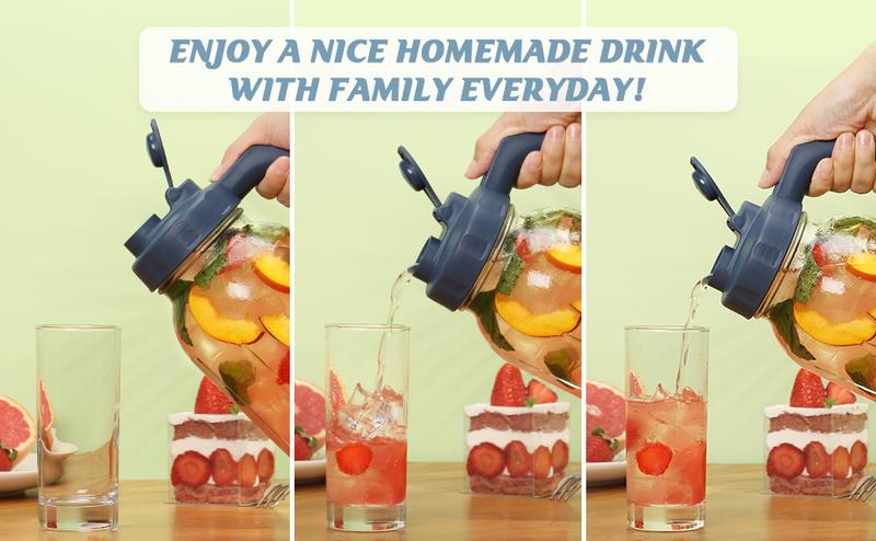 SOLIGT Mason Jar Pitcher with Handle, 64oz Wide Mouth, Airtight & Dishwasher Safe, Cold Brew Coffee Maker Pitcher, Glass Pitcher for Homemade Iced Tea Drinkware Jugs Lemon Tin Christmas Gift Ideas