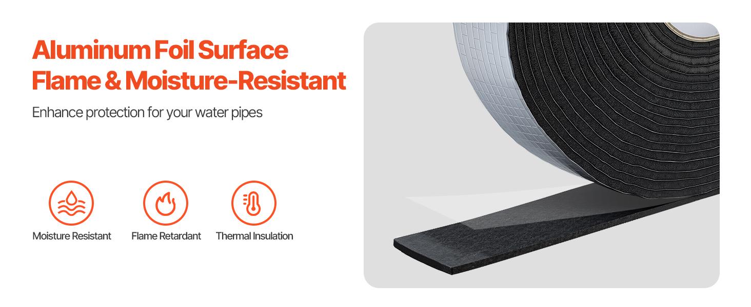 VEVOR Pipe Insulation Wrap, 32.8 FTx 2-inch Pipe Insulation Tape with Aluminum Foil Layer, Self-Adhesive Foam and Foil Pipes Wrap for Freeze Protection, Heat Cold Resistant for Outdoor Indoor Use