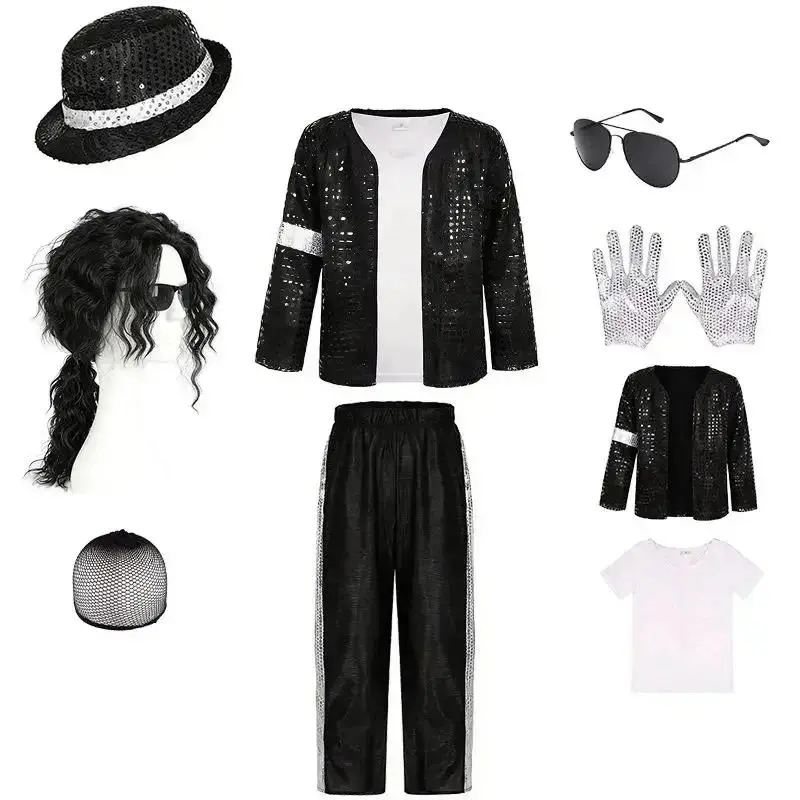 Michael Jackson Cosplay Costume  Halloween Cosplay Birthday Party Dance Performance Costume Pop Star Boys Girls Outfits