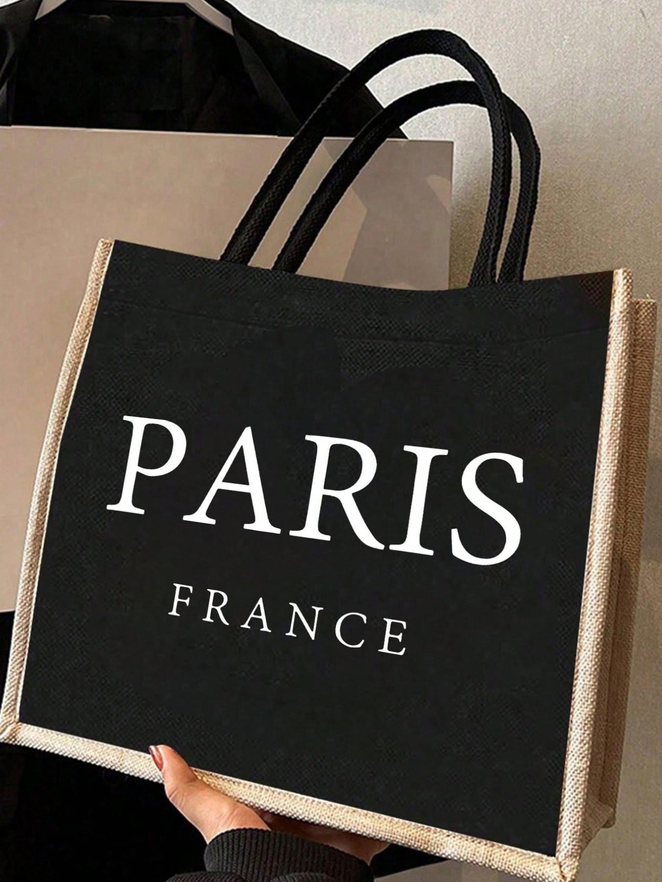 Linen Tote Bag Set, Paris Print & Small Pouch, Linen with Buckle & Zip, Perfect for Makeup, Nail Polish, Beach, Gifts for Women, Teachers, Friends