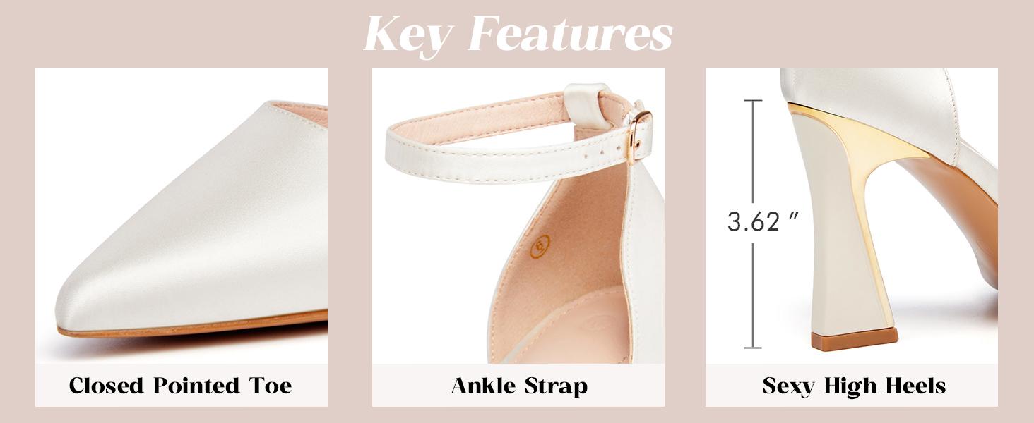 Coutgo Womens Pumps Point Closed Toe Heels Buckle Ankle Strap D'Orsay Heeled Sandals