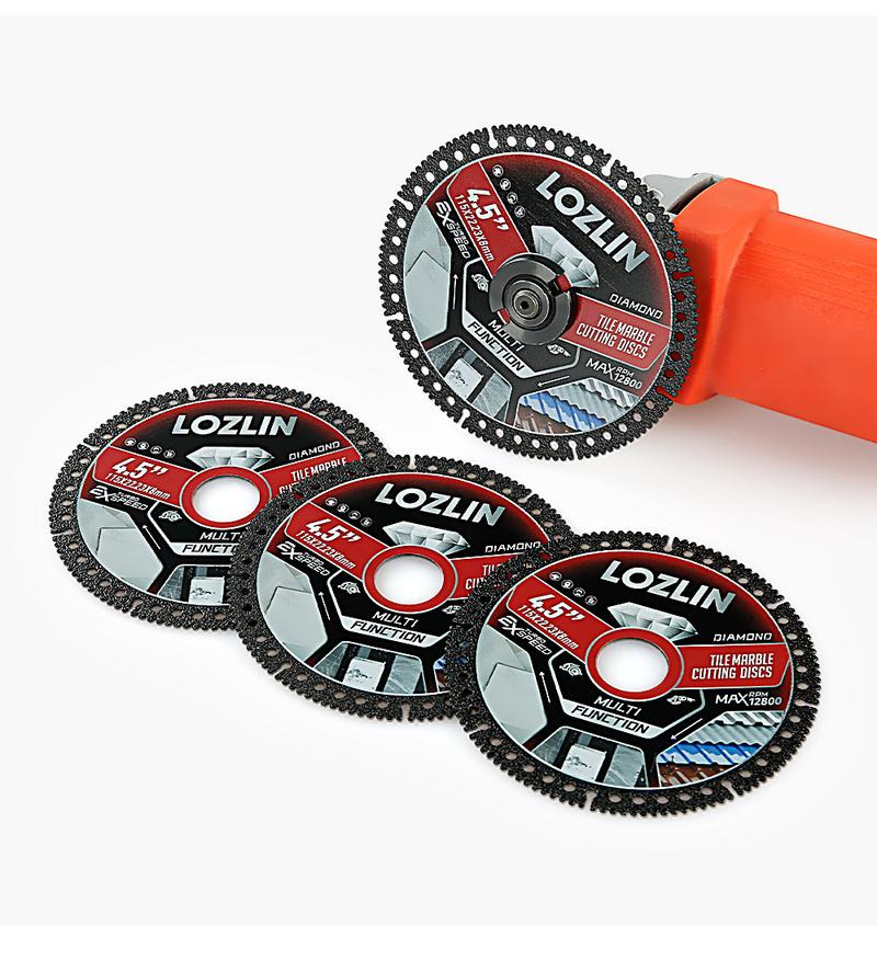 LOZLIN 4.5" 1PCS/3PCS Diamond Tile Cutting Blades - Ultra-Thin Dry Cutting Disc for Ceramic, Marble, Granite - Angle Grinder Blades& Durable for Masonry/Construction Power Tool