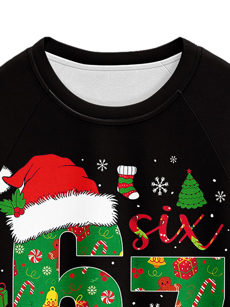 Kids' Christmas Santa Hat Print Pajama Set, Comfortable Soft Pajama Set For Holiday Gift Essential, Cartoon Print Pajama